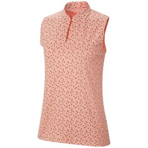 NEW Nike Dri-FIT Victory Sleeveless Golf Polo Printed V-Neck Pink Womens XS